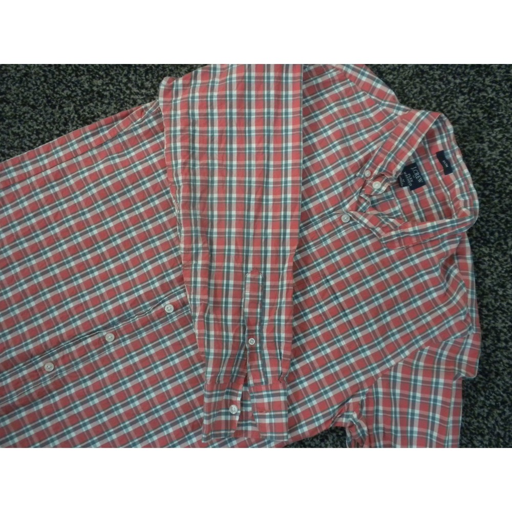 J Crew Flex Washed Shirt Mens M Red Blue Plaid Slim Fit Button‎ Down Ivy Preppy